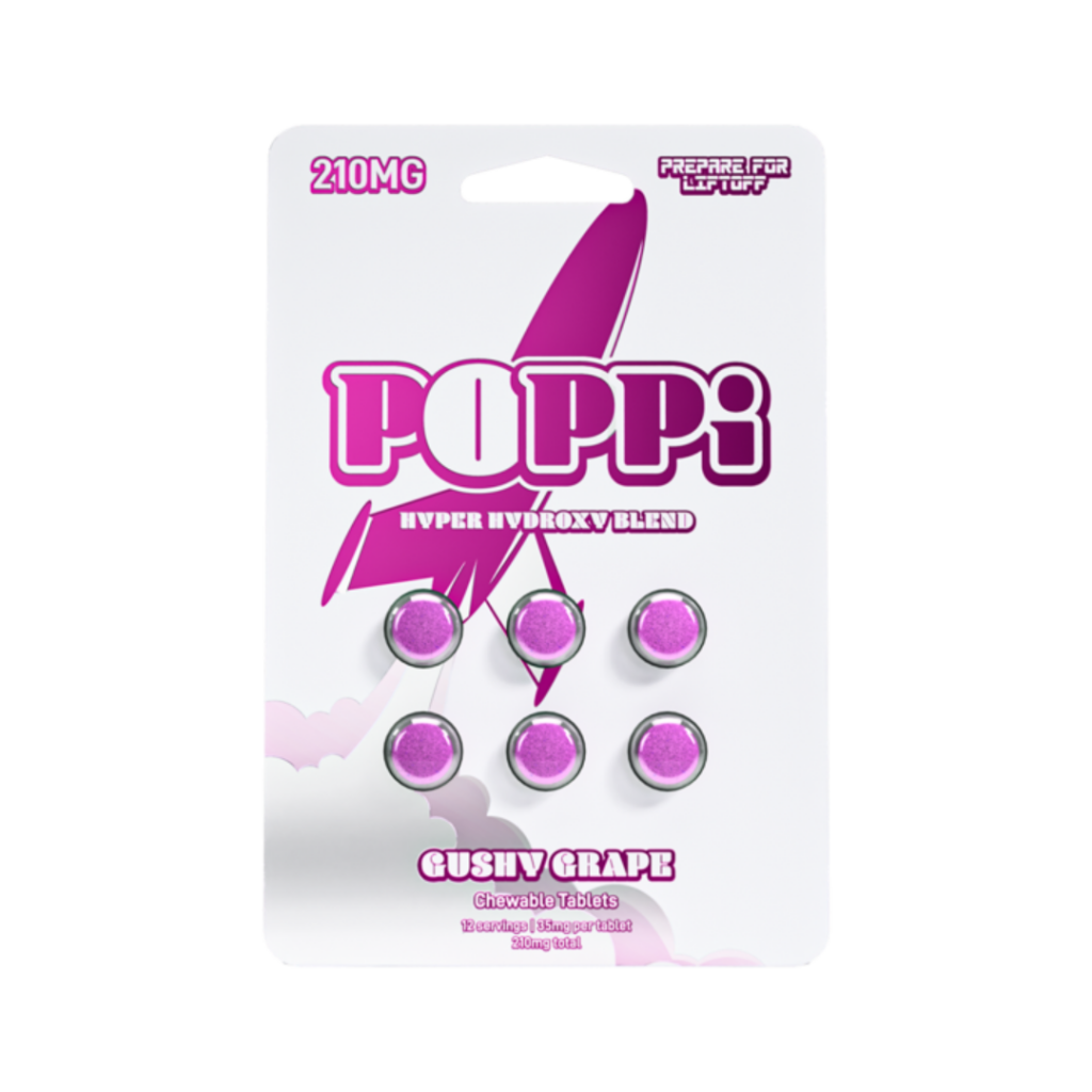 Gushy Grape POPPi Hyper Hydroxy Blend 7-Hydroxymitragynine Chewable Kratom Tablets – 210 mg