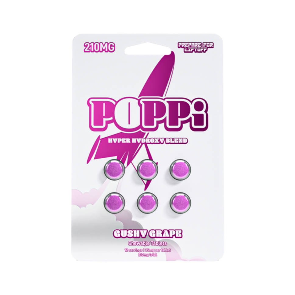 Gushy Grape POPPi Hyper Hydroxy Blend 7-Hydroxymitragynine Chewable Kratom Tablets – 210 mg