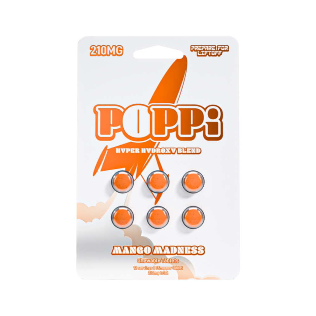 Mango Madness POPPi Hyper Hydroxy Blend 7-Hydroxymitragynine Chewable Kratom Tablets – 210 mg