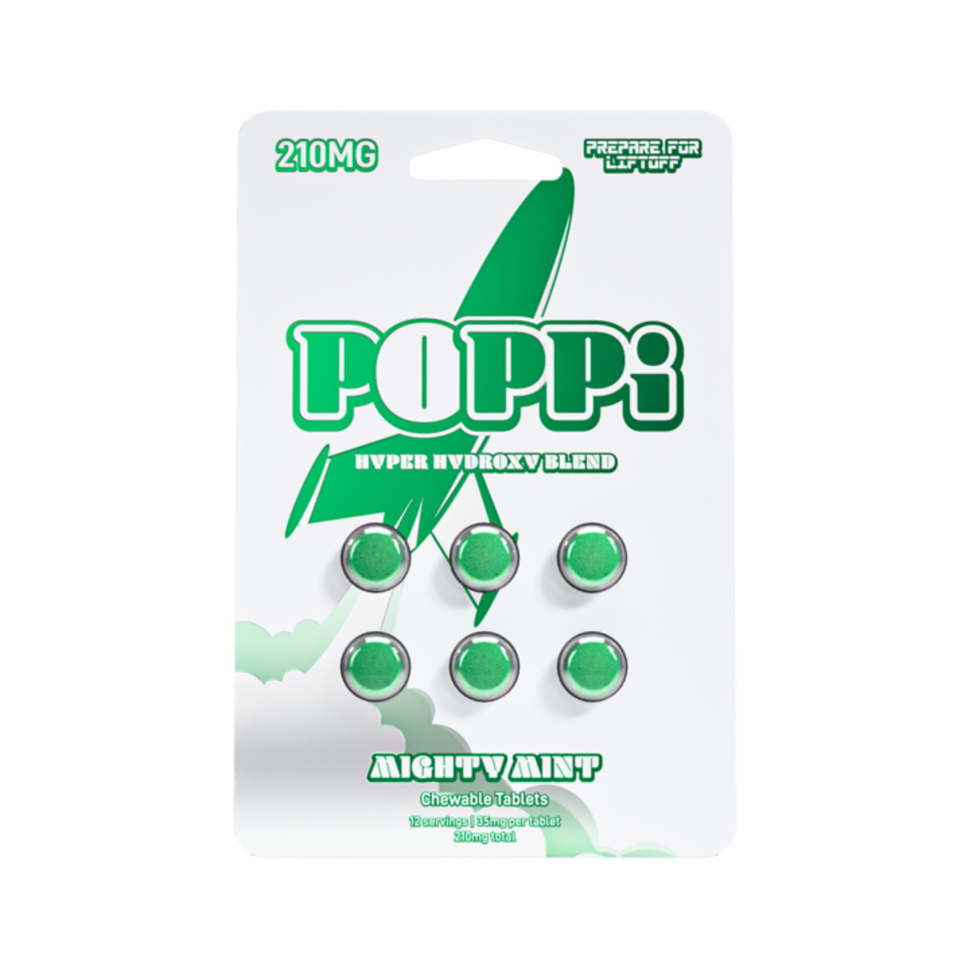 Mighty Mint POPPi Hyper Hydroxy Blend 7-Hydroxymitragynine Chewable Kratom Tablets – 210 mg