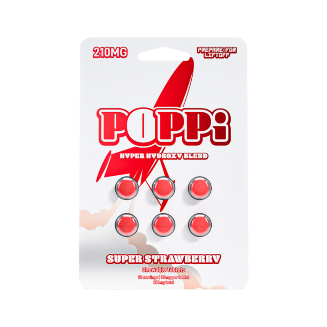 Super Strawberry POPPi Hyper Hydroxy Blend 7-Hydroxymitragynine Chewable Kratom Tablets – 210 mg