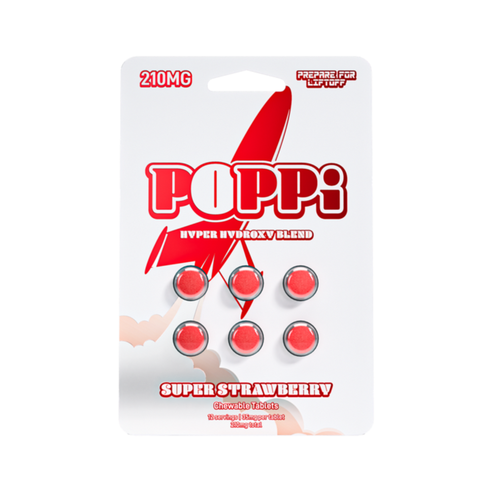 Super Strawberry POPPi Hyper Hydroxy Blend 7-Hydroxymitragynine Chewable Kratom Tablets – 210 mg